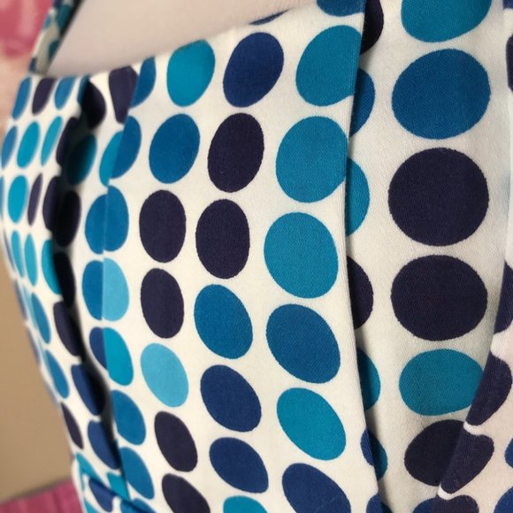 Calvin Klein Blue Polka Dot Fitted Sheath Cocktail Dress - Picture 4 of 12